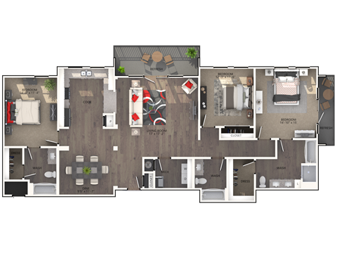 Floor plan for 3 beds, 2 baths, 1823 sqft